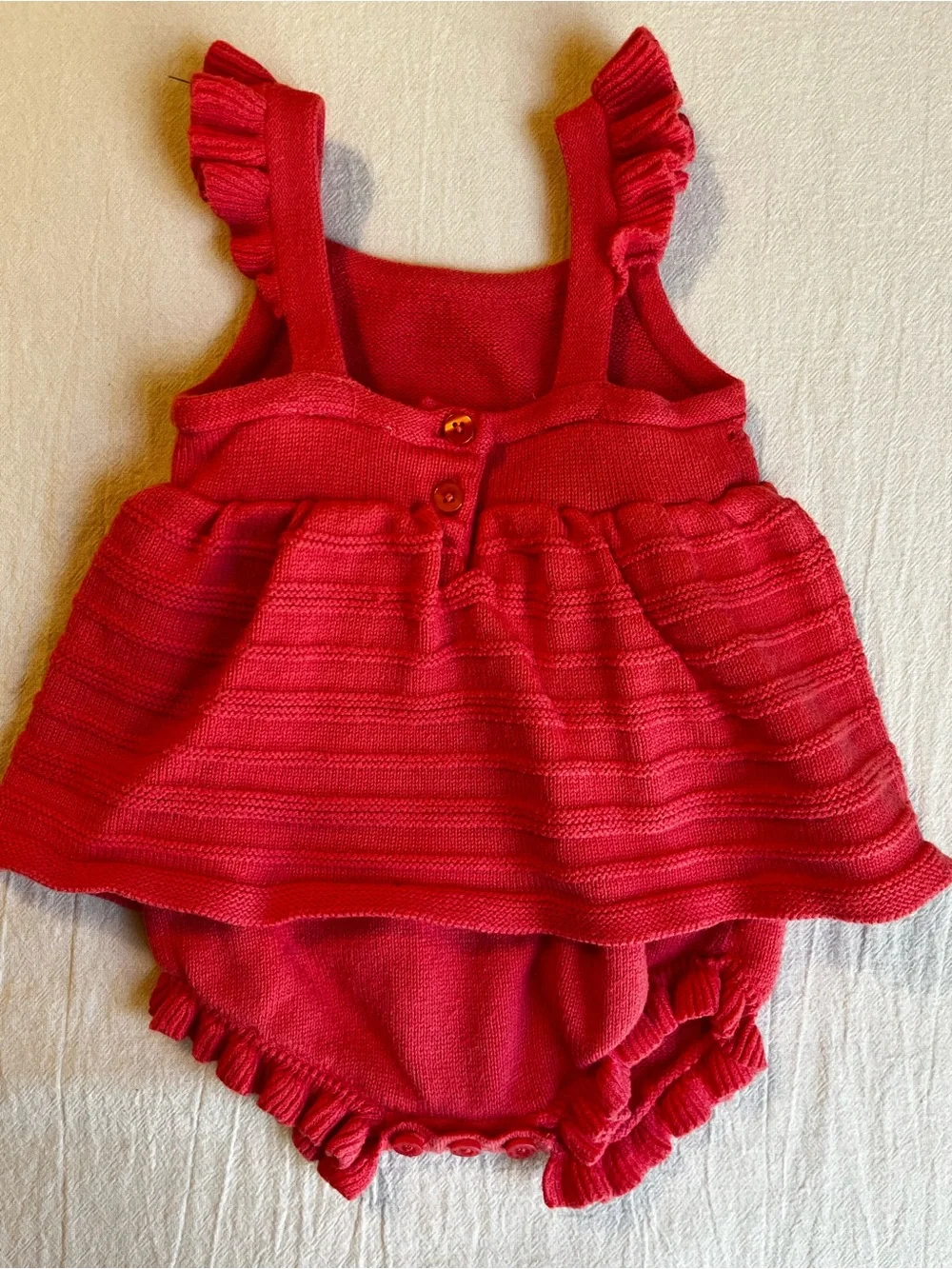 Janie and Jack Pink Cotton Eyelet Knit Bubble Romper Straps Girls 3-6mo